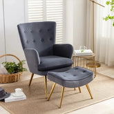 Tufted Long Back Grey Lounge Chair With Ottoman - All India Decor