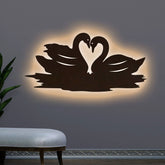 Loving Pair of Swan Backlit Wooden Wall Decor with LED Night Light Walnut Finish - All India Decor