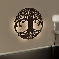 Beautiful Life of Tree Backlit Wooden Wall Decor with LED Night Light Walnut Finish - All India Decor