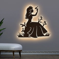 Fairytale Princess Backlit Wooden Wall Decor with LED Night Light Walnut Finish - All India Decor