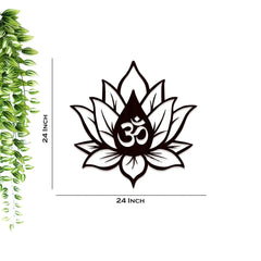 Hindu OM inside Lotus Flower Backlit Wooden Wall Decor with LED Night Light Walnut Finish - All India Decor