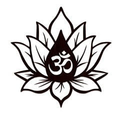 Hindu OM inside Lotus Flower Backlit Wooden Wall Decor with LED Night Light Walnut Finish - All India Decor