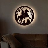 Ghost Rider Backlit Wooden Wall Decor with LED Night Light Walnut Finish - All India Decor