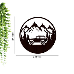 Mountain Forest Road Jeep Art Backlit Wooden Wall Hanging with LED Night Light Walnut Finish - All India Decor