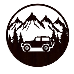 Mountain Forest Road Jeep Art Backlit Wooden Wall Hanging with LED Night Light Walnut Finish - All India Decor