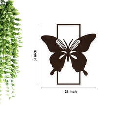 Modern Butterfly Art Backlit Wooden Wall Decor with LED Night Light Walnut Finish - All India Decor