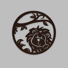 Little Lion Art Backlit Wooden Wall Decor with LED Night Light Walnut Finish - All India Decor