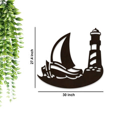Sailboat Lighthouse Backlit Wooden Wall Decor with LED Night Light Walnut Finish - All India Decor