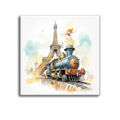 Train With Eiffel Tower Wall Art - All India Decor
