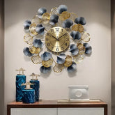 Silent Luxury Ginkgo Leaf Metal Decoration Wall Clock - All India Decor