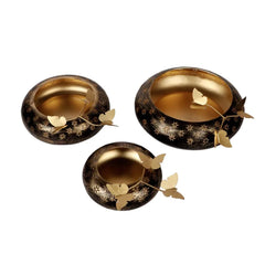 Black & Gold Metal Urli bowl Set of 3 - All India Decor