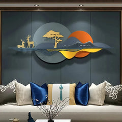 metal wallart wall art for living room with deer and landscape design.
