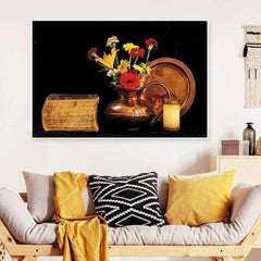 Stunning Still Life of Ancient Copper Vase & Flowers - All India Decor