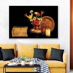 Stunning Still Life of Ancient Copper Vase & Flowers - All India Decor