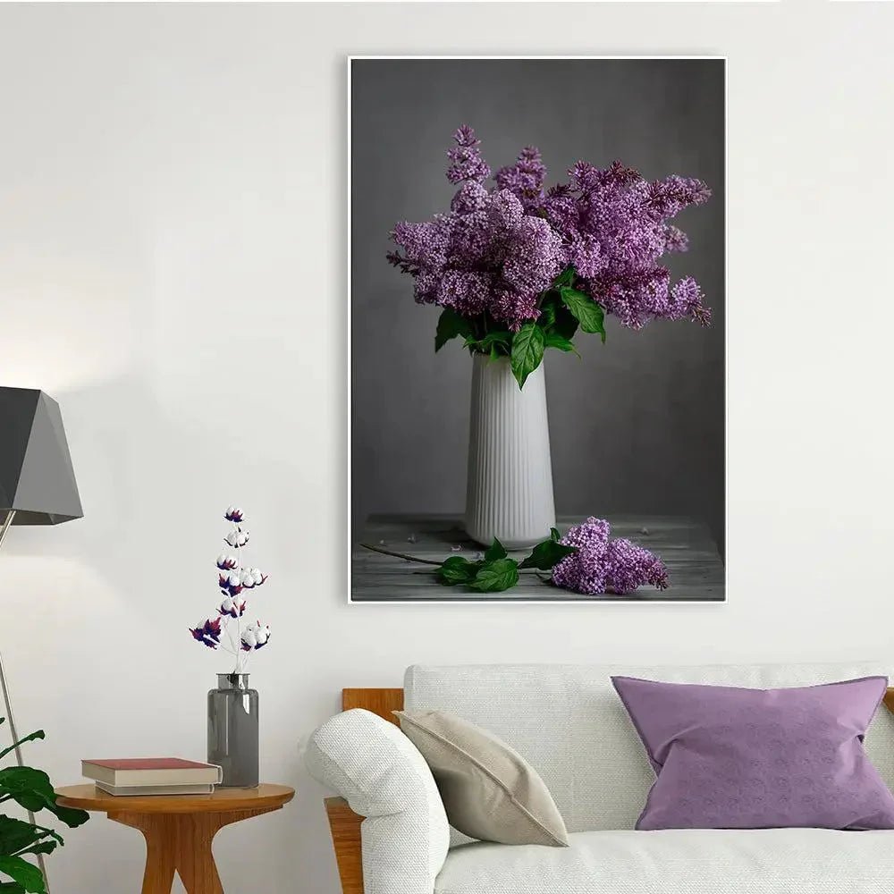 Soothing Lilac Flower Vase Still Life Canvas Painting - All India Decor