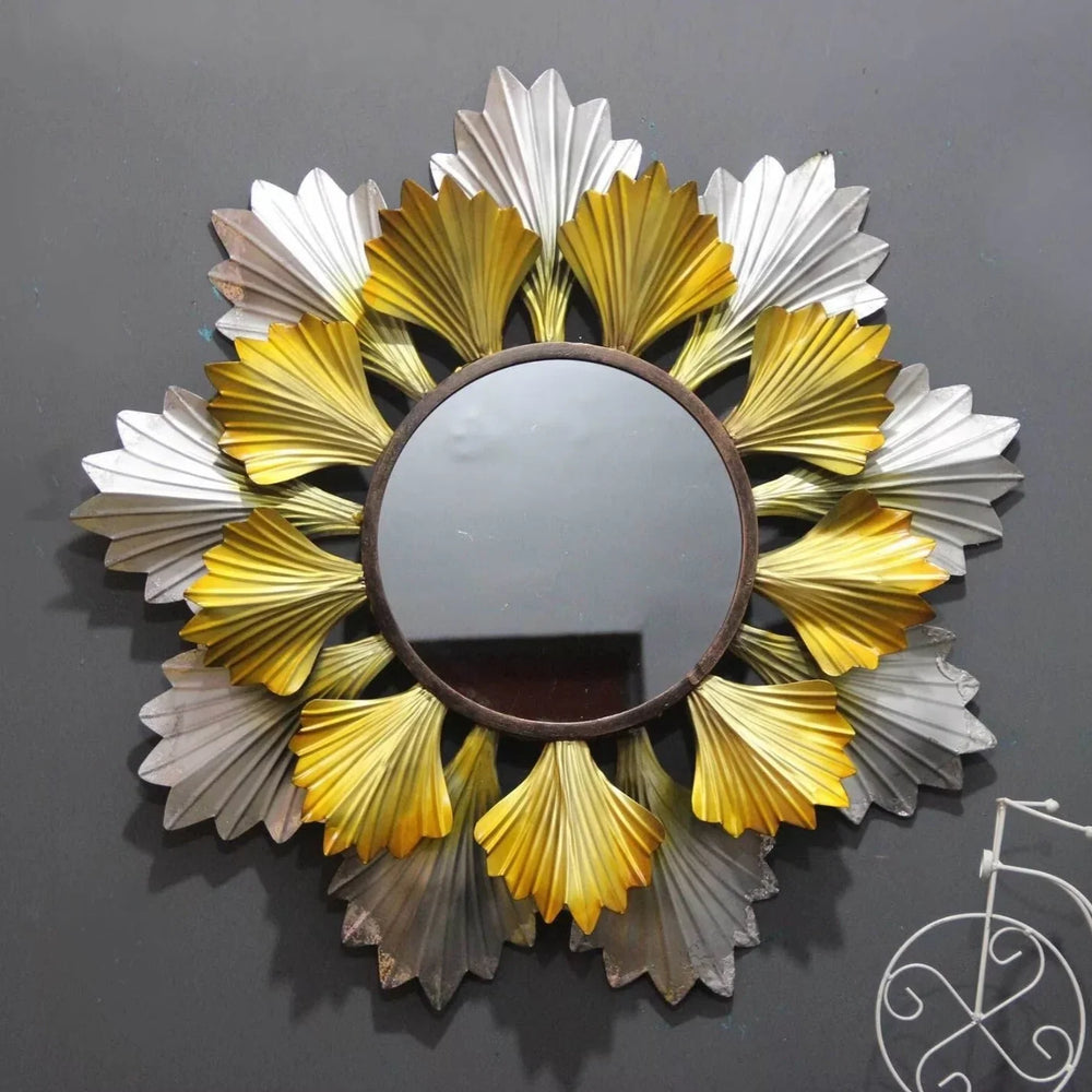 Gold & Silver Petals Round Mirror Wall Décor - All India Decor