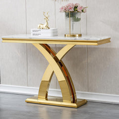 All India Decor Premium Console Table | Gold Finish X Shape with Marble
