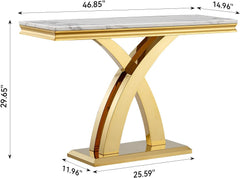 All India Decor Premium Console Table | Gold Finish X Shape with Marble