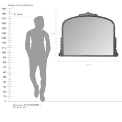 Arlington Ornate Wall Mirror with dimensions shown relative to a standing person.
