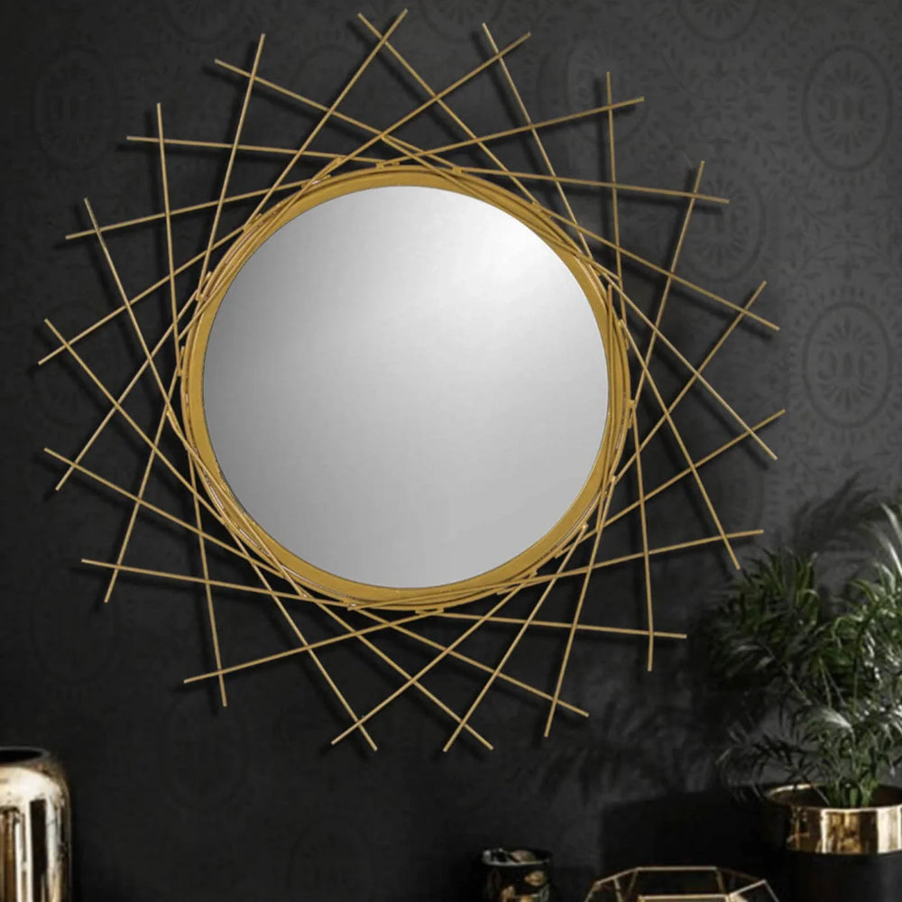 Gold Mild Steel Aurora Decorative Mirror - All India Decor