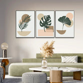 Boho Style Artistic Design of Ginkgo and Monstera Plants Wall Art Set Of 3 - All India Decor