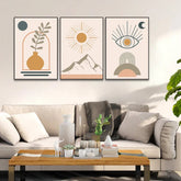 Boho Style Wall Art Picture Frames with Natural Abstract Landscape Set of 3 - All India Decor