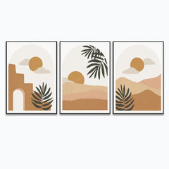 Boho Rainbow Abstract Plant Minimalist Wall Art Set Of 3 - All India Decor