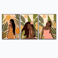 Boho Abstract Fashion Black Woman Wall Art Set of 3 - All India Decor