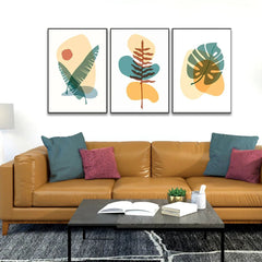 Boho Botanical Wall Art Minimalist Plant Eucalyptus Leaves Cactus Framed Wall Art Set of 3 - All India Decor