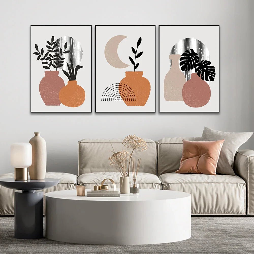 Boho Framed Painting Modern Art Abstract Wall decoration Wall Art Set of 3 - All India Decor