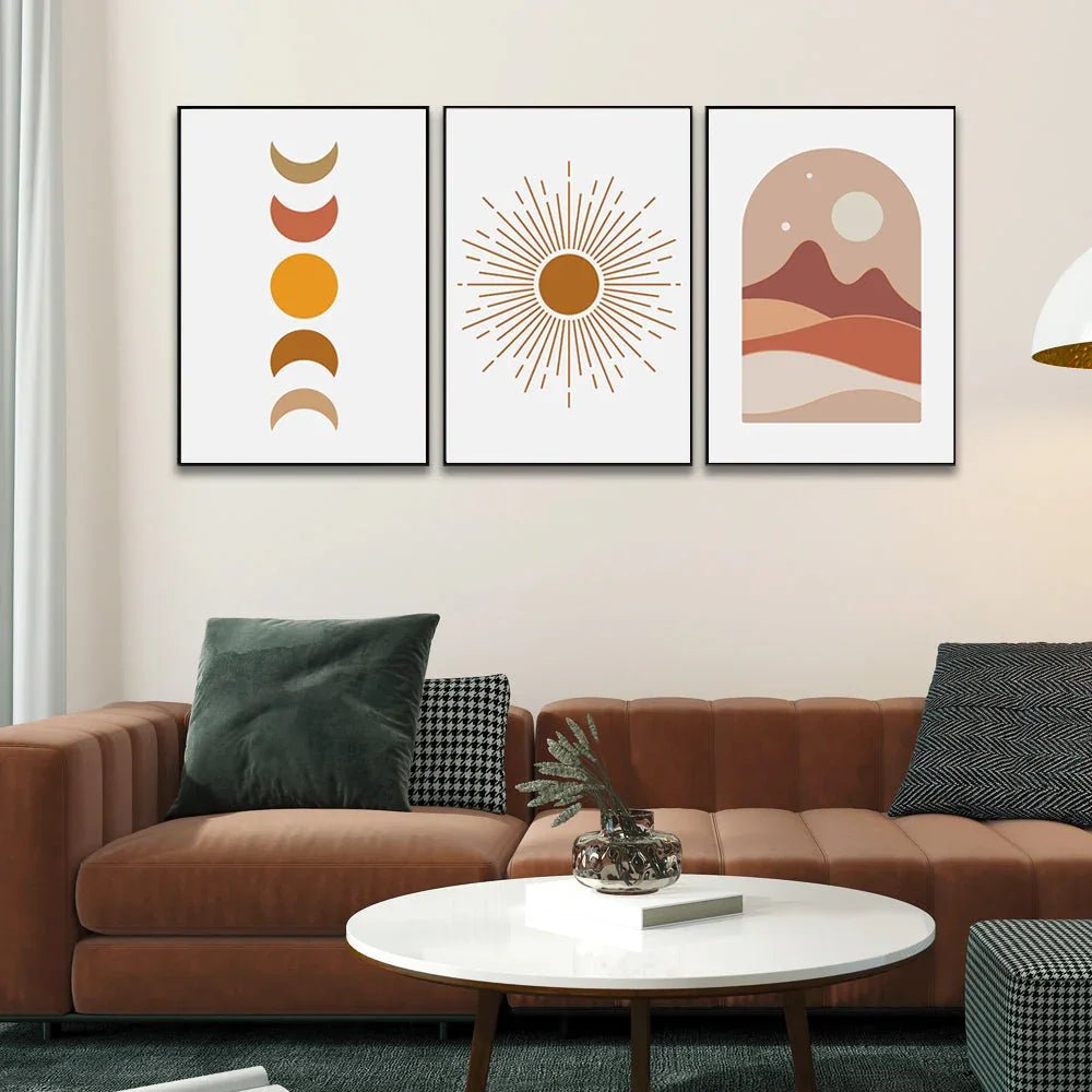 Boho Abstract Mid Century Concept Wall Art Prints Set of 3 - All India Decor