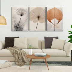 Bohemian Style Abstract Flowers and Leaves Set Of 3 - All India Decor