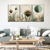 Boho Style Printable Modern Line Art Poster Bundle, Minimal Botanical Abstract Set Of 3 - All India Decor