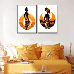 Boho Style Tribal African Girl Wall Art Set of 2 - All India Decor