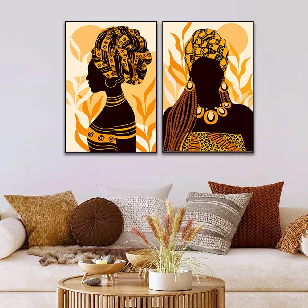 Bohemian Beautiful Ethnic African Woman Wall Art Set of 2 - All India Decor