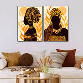 Bohemian Beautiful Ethnic African Woman Wall Art Set of 2 - All India Decor