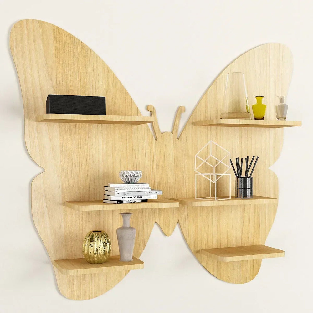 Butterfly Shape Backlit Wood Wall Shelf / Book Shelf / Night Light - All India Decor