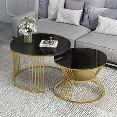 Classic Tethered Metallic Black Marble Table Set of 2 - All India Decor