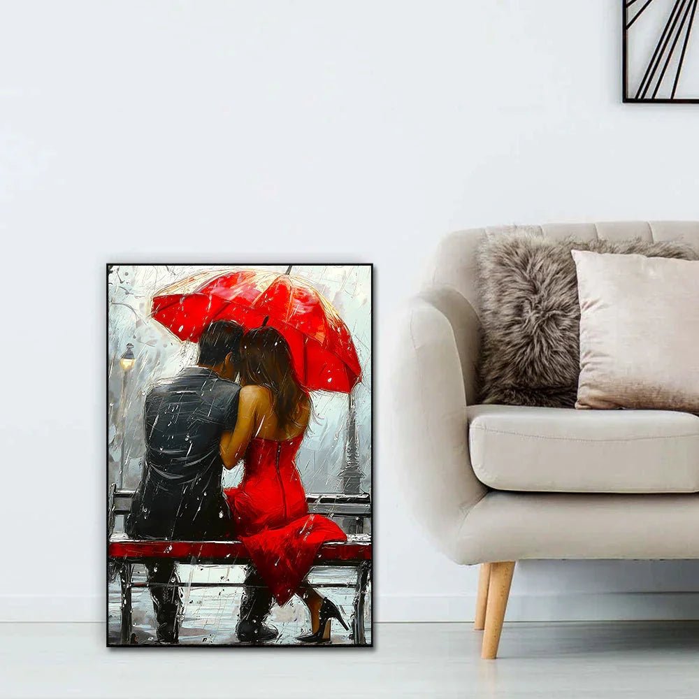Beautiful Romantic Couple Love Under Rain Canvas Wall Paintings & Arts - All India Decor
