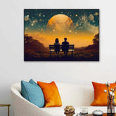 Beautiful Young Couple Sitting on A Bench Looking at The Sky Canvas Wall Paintings & Arts - All India Decor