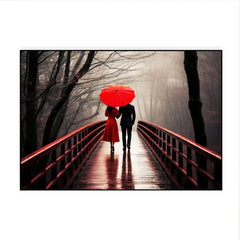 Beautiful Couple with Red Umbrella Under the Rain Canvas Wall Paintings & Arts - All India Decor