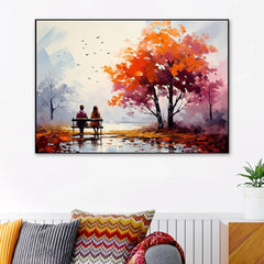 Beautiful Couple Sit on A Bench and Look at The Mountains Canvas Wall Paintings & Arts - All India Decor
