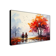 Beautiful Couple Sit on A Bench and Look at The Mountains Canvas Wall Paintings & Arts - All India Decor