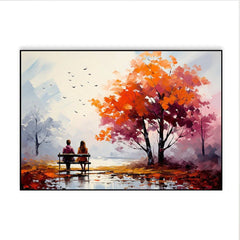 Beautiful Couple Sit on A Bench and Look at The Mountains Canvas Wall Paintings & Arts - All India Decor