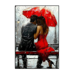 Beautiful Romantic Couple Love Under Rain Canvas Wall Paintings & Arts - All India Decor