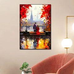 Young Couple Artwork Sitting on Bench Canvas Wall Paintings & Arts - All India Decor