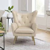 Hedley Cream Leather Accent Chair with Golden Legs - All India Decor
