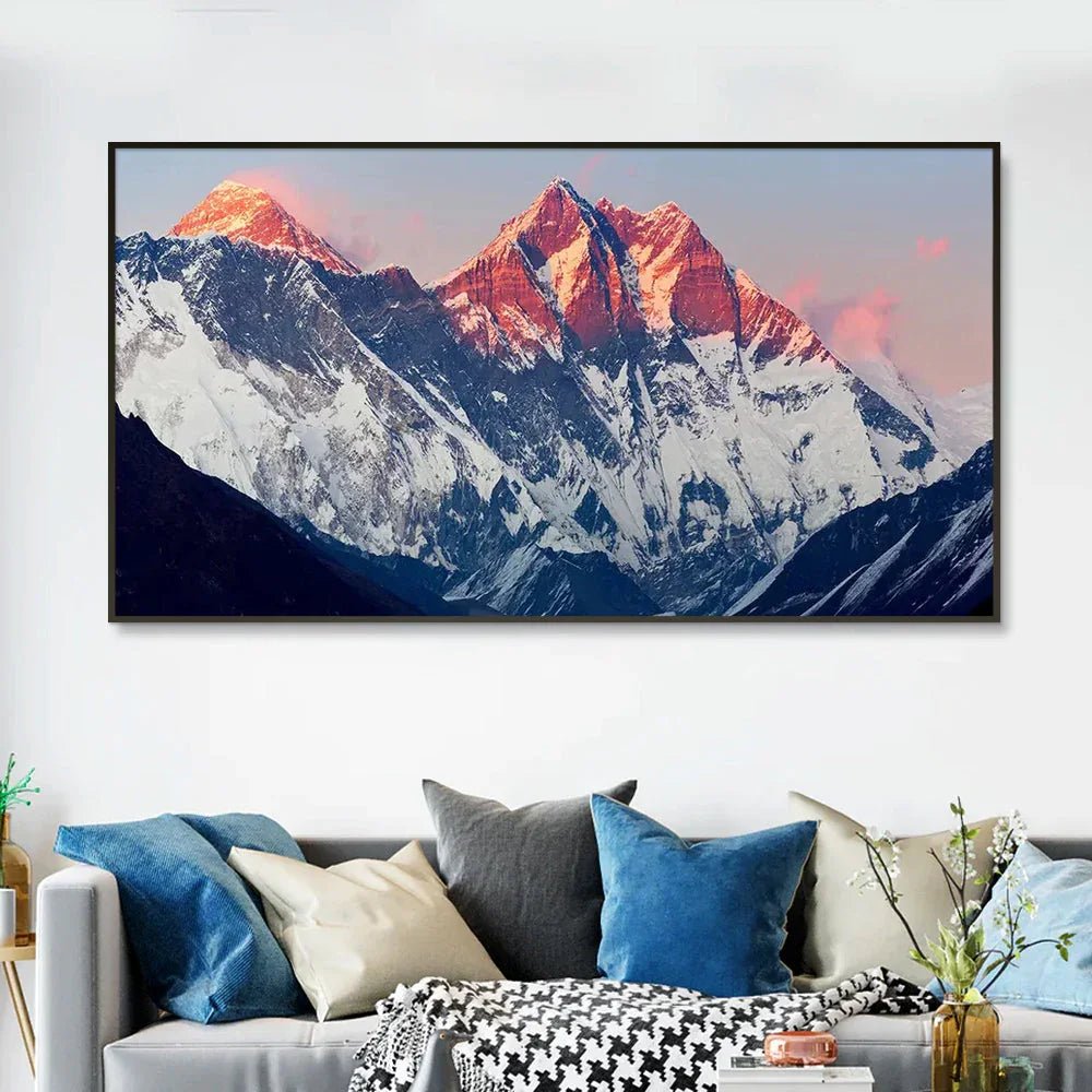 Big Panoramic Beautiful Everest And Lhotse At Sunset Canvas Painting - All India Decor