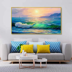 Big Panoramic Beautiful Sea Sunset Scenery Canvas Painting - All India Decor