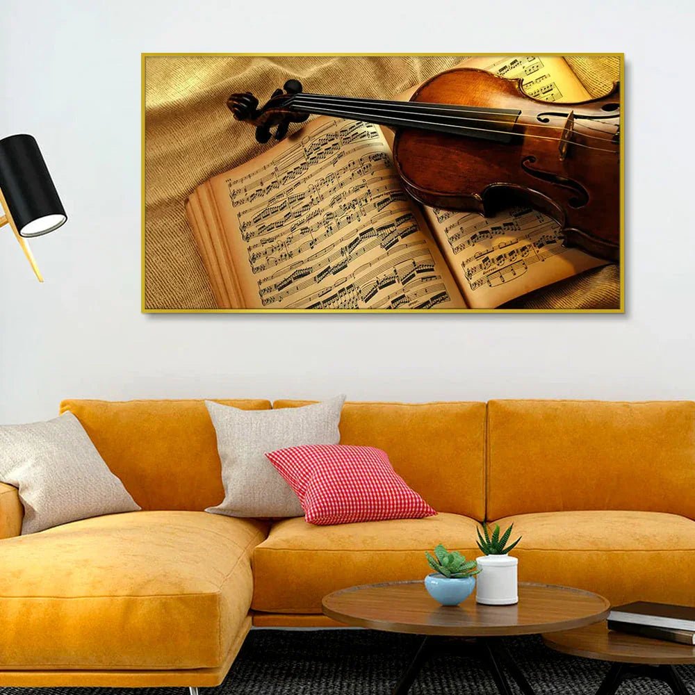 Villon with Music Notes Canvas Big Panoramic Wall Painting - All India Decor